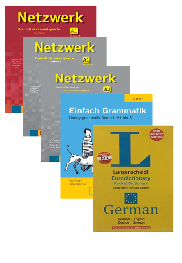 Netzwerk A1-Textbook+Workbook+Glossar+Einfach Grammatik Deutsch A1 Bis B1+Langescheidt Eurodictionary Pocket Dictionary(Set Of 5 Book)
