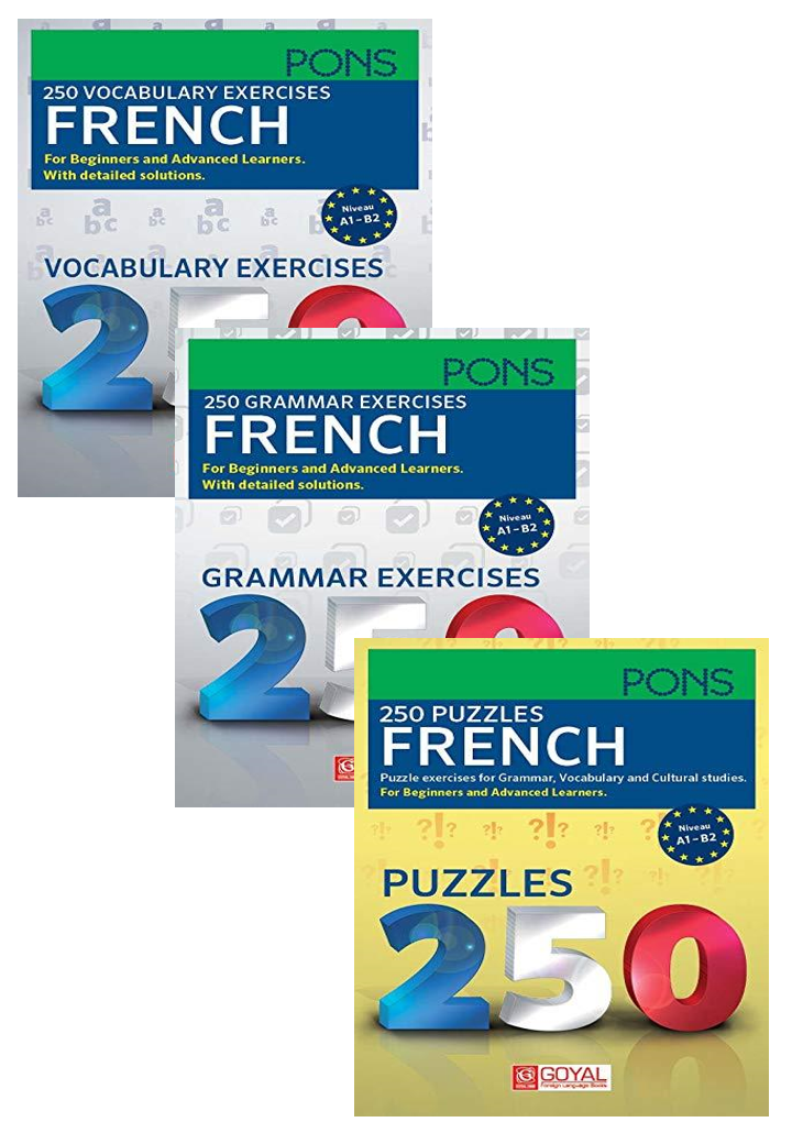 250 Grammar (Niveau A1-B2)-Pons Exercises French+ Vocabulary Exercises +Puzzles ( 3 Book Set )