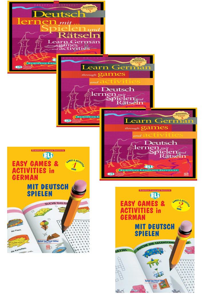 Easy Games & Activities in German Band-(1+2)+Learn German through games and activities (Level 1+2+3)