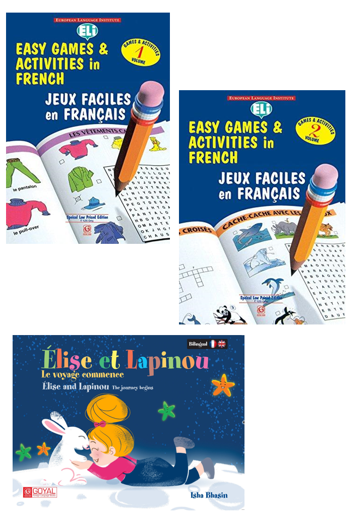Élise et Lapinou le voyage commence (The journey begins) + Easy Games & Activities In French Volume-1 & Volume 2 (Set of 3 Books)