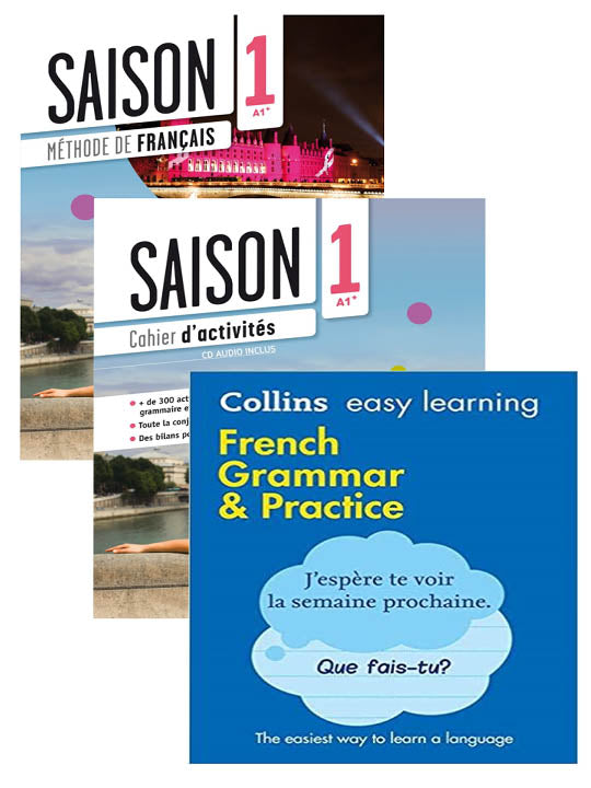 Saison 1-A1+Livre De L’Élève+Cahier D’Activités+Easy Learning French Grammar and Practice( 3 Book Set)