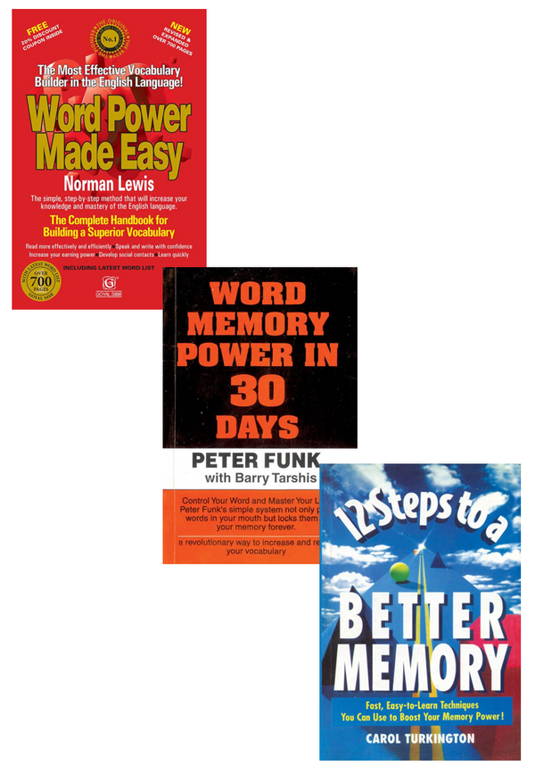 Word Power Made Easy+Word Memory Power in 30 Day+12 Steps to better Memory (Set of 3 books)
