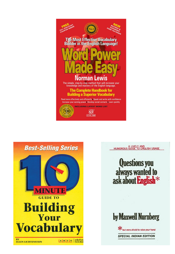 Word Power Made Easy+10 Minute Guide to Building your Vocabulary+Questions you Always Wanted to ask about English (Set of 3 books)