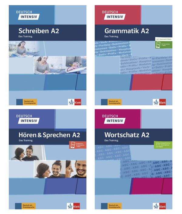Deutsch intensiv A2 Schreiben + Hören und Sprechen + Grammatik + Wortschatz ( 4 Book Set )