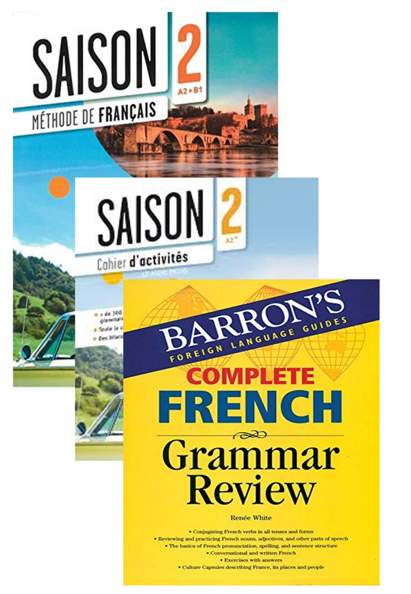 Saison 2-A2+ Livre De L’Élève + Cahier D’Activités+Barron’s Complete French Grammar Review( 3 Book Set)